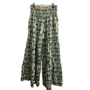 Women's Wide Leg Tiered Floral Print Smocked Waist Palazzo Pants, Medium